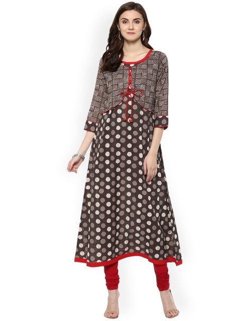

La Firangi Women Taupe & Black Printed Anarkali Kurta