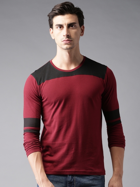 

HERE&NOW Men Maroon Solid Round Neck T-shirt