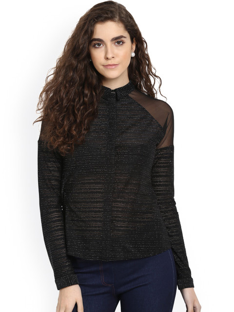 

Kazo Women Black Regular Fit Self Design Casual Shirt