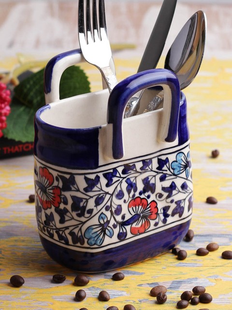 

VarEesha Blue Ceramic Cutlery Holder Basket