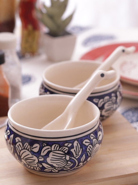 

VarEesha Blue Handmade Ceramic 12-Pieces Soup Bowl & Spoon Set
