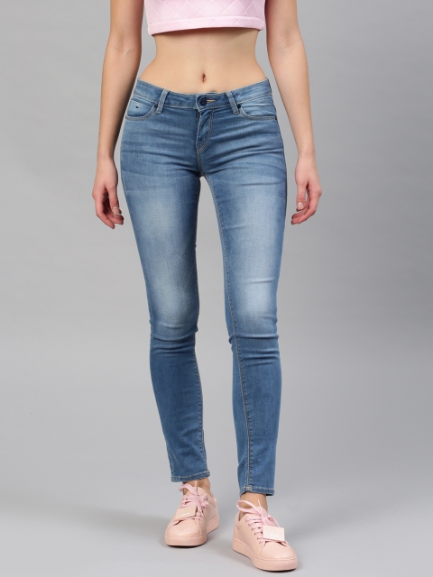 

HRX by Hrithik Roshan Women Blue Skinny Fit Mid-Rise Clean Look Stretchable Jeans