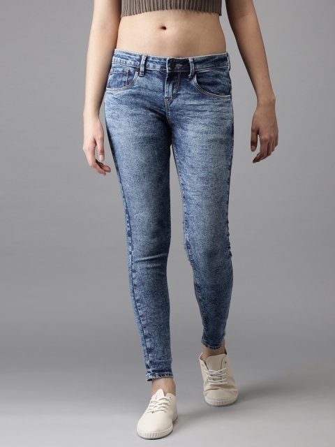 

HERE&NOW Women Blue Skinny Fit Mid-Rise Clean Look Stretchable Cropped Jeans