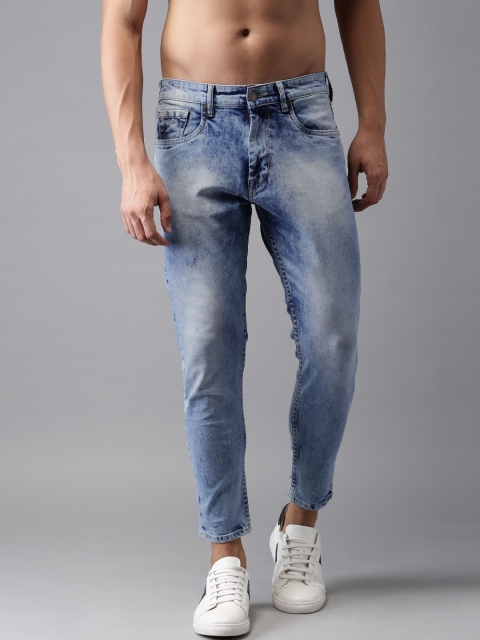 

HERE&NOW Men Blue Tapered Fit Mid-Rise Clean Look Stretchable Cropped Jeans