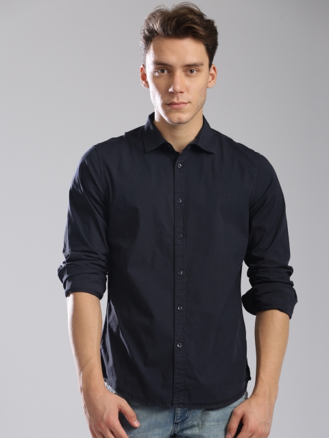 GAS Men Navy Blue Classic Slim Fit Solid Casual Shirt available at myntra for Rs.2394