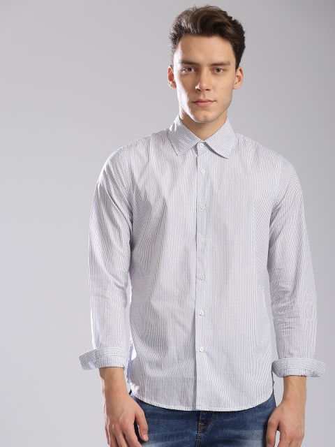 GAS Men White & Blue Slim Fit Striped Casual Shirt available at myntra for Rs.2744