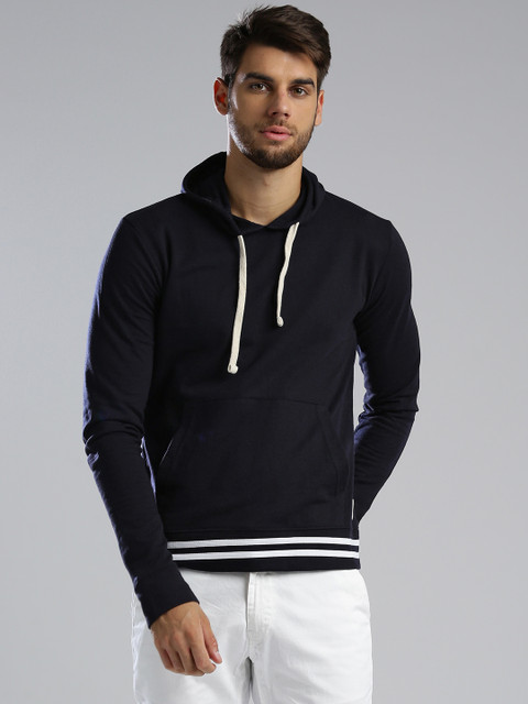 

Hubberholme Men Navy Blue Solid Hooded Sweatshirt
