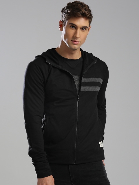 

Hubberholme Men Black Striped Detail Hooded Sweatshirt