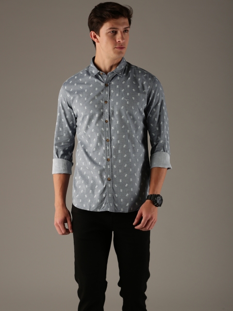 

Flying Machine Men Blue Regular Fit Printed Casual Shirt