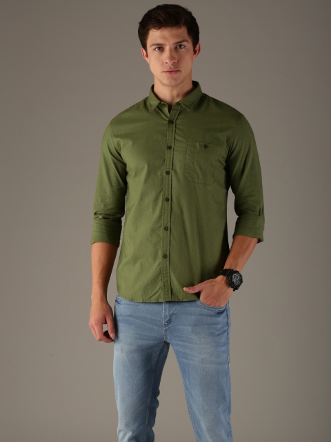 

Flying Machine Men Olive Green Regular Fit Solid Casual Shirt