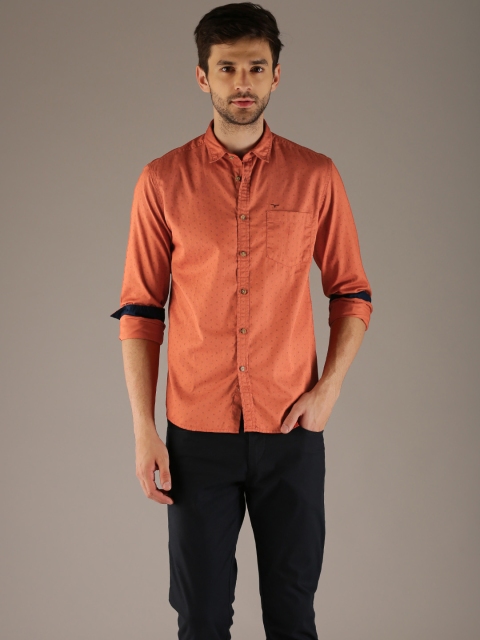 

Flying Machine Men Orange Regular Fit Printed Casual Shirt