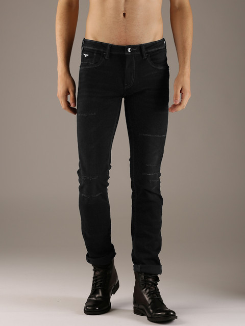 

Flying Machine Men Black Micheal Slim Fit Mid-Rise Mildly Distressed Stretchable Jeans