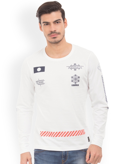 

Flying Machine Men White Printed Round Neck T-shirt