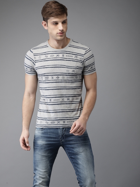 

Flying Machine Men Grey Printed Round Neck T-shirt