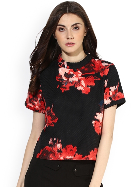 

Kazo Women Black & Red Printed Boxy Top