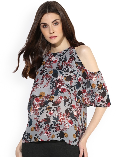 

Kazo Women Grey & Maroon Printed Top