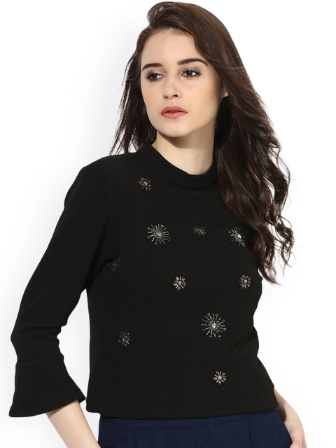 

Kazo Women Black Solid Embellished Top