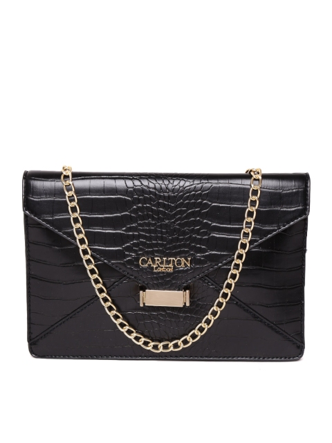

Carlton London Black Croc-Textured Envelope Clutch with Chain Strap