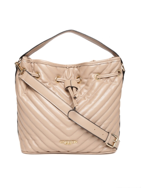 

Carlton London Beige Quilted Handheld Bag with Detachable Sling Strap