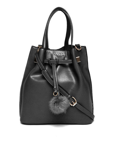 

Carlton London Black Solid Handheld Bag with Detachable Sling Strap