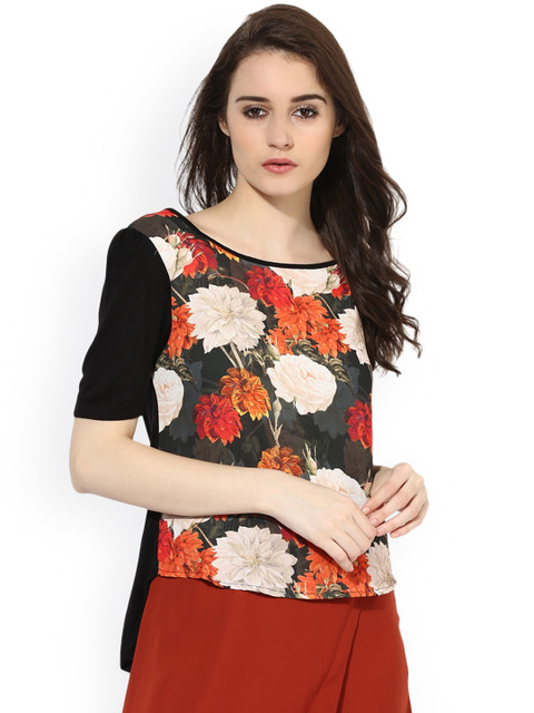

Kazo Women Black & Off-White Printed High-Low Top