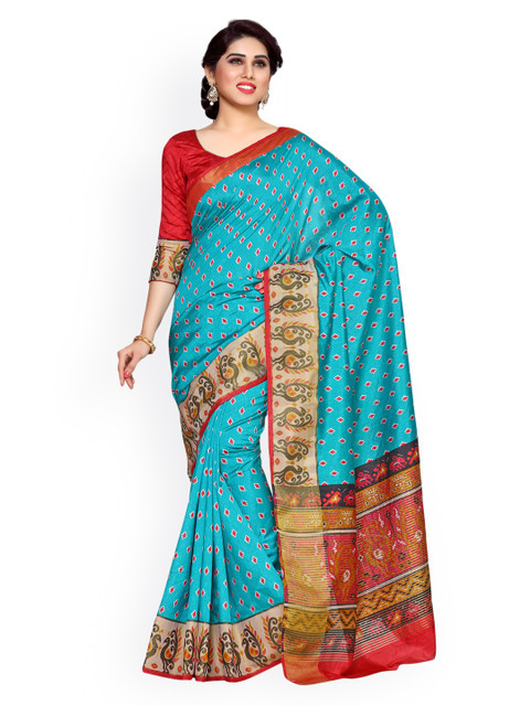 

MIMOSA Turquoise Blue Art Silk Printed Kanjeevaram Saree
