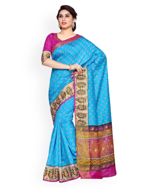 

MIMOSA Blue Art Silk Printed Kanjeevaram Saree