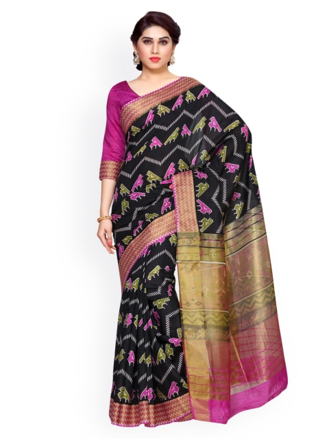 

MIMOSA Black & Purple Art Silk Printed Kanjeevaram Saree