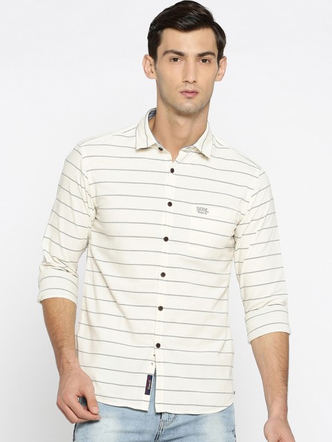 

U.S. Polo Assn. Denim Co. Men Cream-Coloured Striped Casual Shirt
