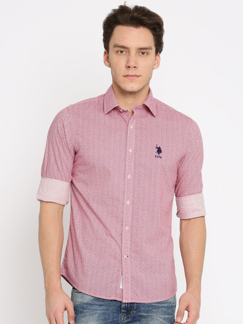 

U.S. Polo Assn. Men Maroon Tailored Fit Printed Casual Shirt