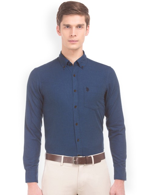 

U.S. Polo Assn. Men Blue Regular Fit Solid Semiformal Shirt