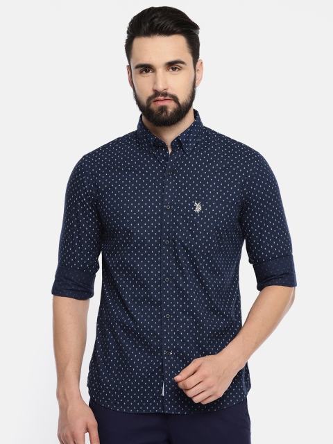 

U.S. Polo Assn. Men Navy Blue Tailored Fit Printed Casual Shirt