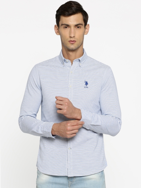 

U.S. Polo Assn. Men Blue & White Tailored Fit Striped Casual Shirt