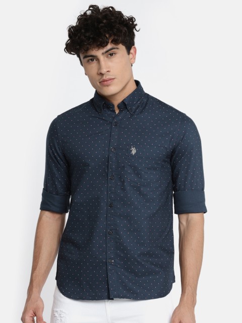 

U.S. Polo Assn. Men Navy Blue & Red Tailored Fit Printed Casual Shirt