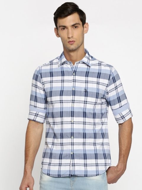 

U.S. Polo Assn. Men White & Blue Tailored Fit Checked Casual Shirt