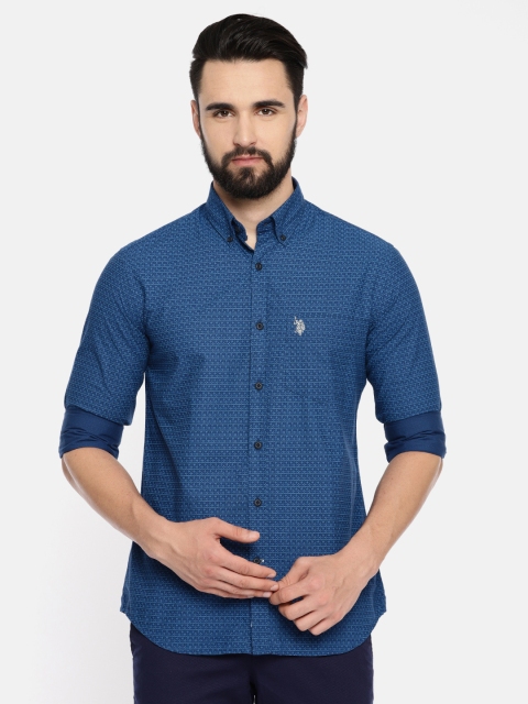 

U.S. Polo Assn. Men Blue Tailored Fit Printed Casual Shirt