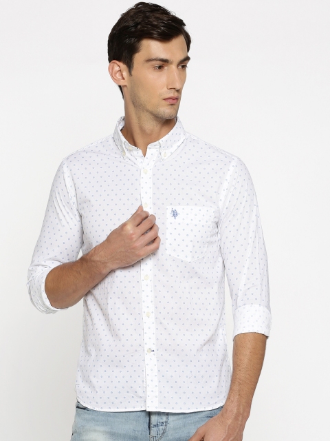 

U.S. Polo Assn. Men White & Blue Tailored Fit Printed Casual Shirt