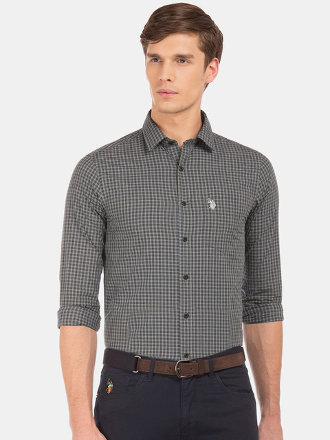 

U.S. Polo Assn. Men Charcoal Grey Regular Fit Checked Semiformal Shirt