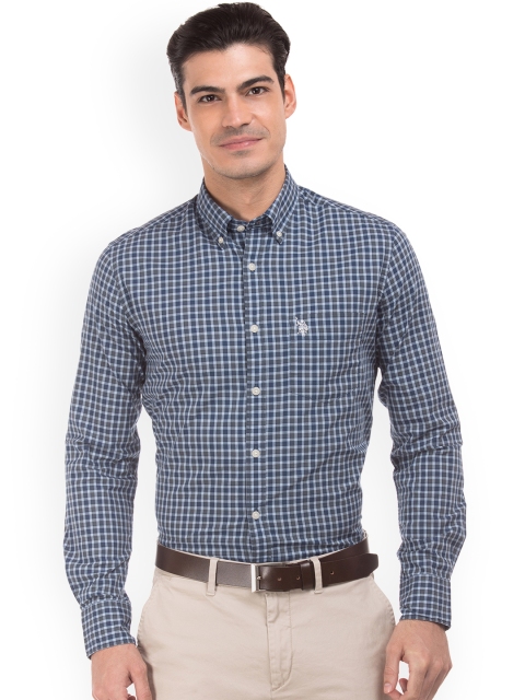 

U.S. Polo Assn. Men Blue Tailored Fit Checked Casual Shirt