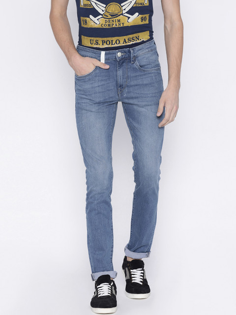 

U.S. Polo Assn. Men Blue Regallo Skinny Fit Mid-Rise Low Distress Stretchable Jeans
