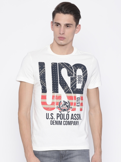 

U.S. Polo Assn. Denim Co. Men Off-White Printed Round Neck T-shirt