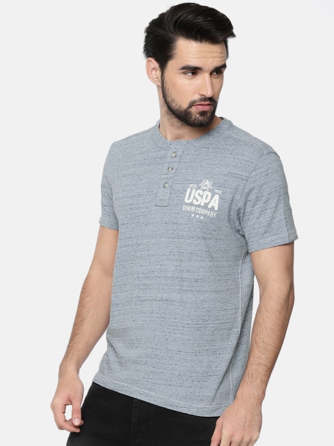 

U.S. Polo Assn. Denim Co. Men Blue Solid Henley Neck T-shirt