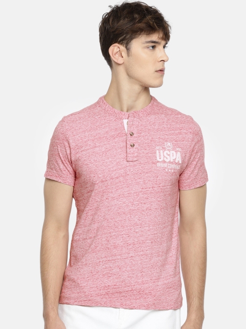 

U.S. Polo Assn. Denim Co. Men Coral Pink Solid Henley Neck T-shirt