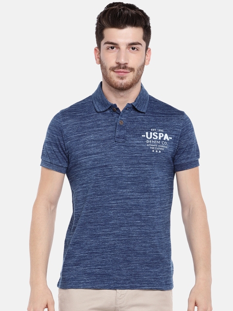 

U.S. Polo Assn. Denim Co. Men Blue Self Design Polo Collar T-shirt
