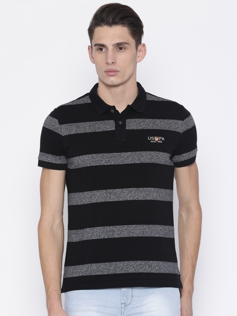 

U.S. Polo Assn. Denim Co. Men Black & Grey Striped Polo T-shirt