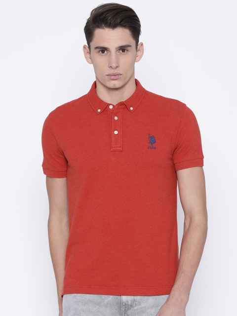 

U.S. Polo Assn. Men Rust Orange Solid Polo Collar T-shirt