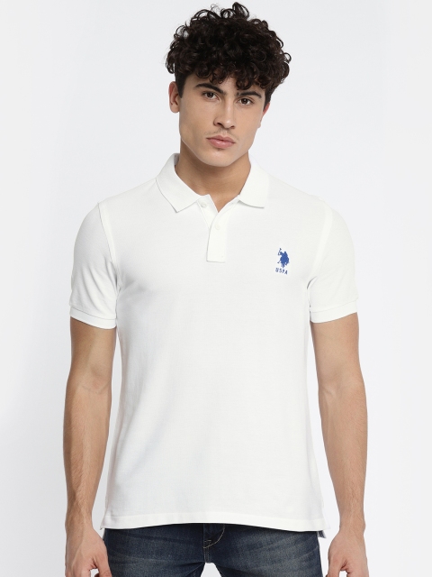 

U.S. Polo Assn. Men White Solid Polo Collar T-shirt