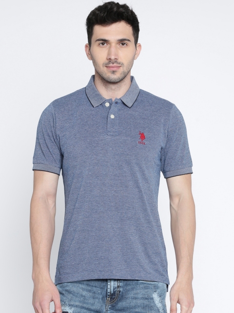 

U.S. Polo Assn. Men Blue Solid Polo Pure Cotton T-shirt