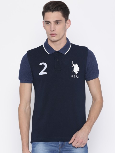 

U.S. Polo Assn. Men Navy Solid Polo Collar T-shirt, Navy blue
