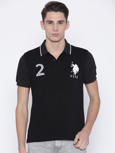 

U.S. Polo Assn. Men Black Solid Polo Collar T-shirt